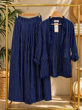 Puro Lino Blue/White Striped Italian Linen Jacket and Pants Set